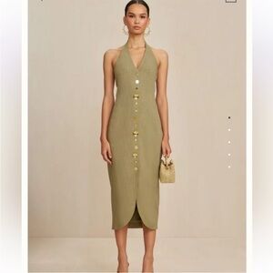 Cult Gaia Poe Elegant Olive Halter Dress